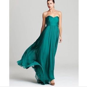 Badgley Mischka Green Teal Sweetheart Evening Gown